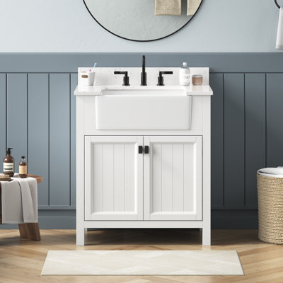 Meuble-lavabo simple autoportant de 30 po avec plateau en pierre reconstituée Abramowitz