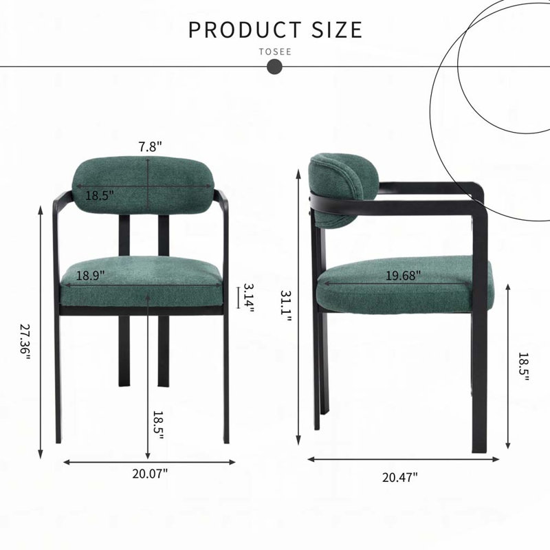 Upholstered Boucle Kitchen Dining Chairs with Black Metal, Antique Green