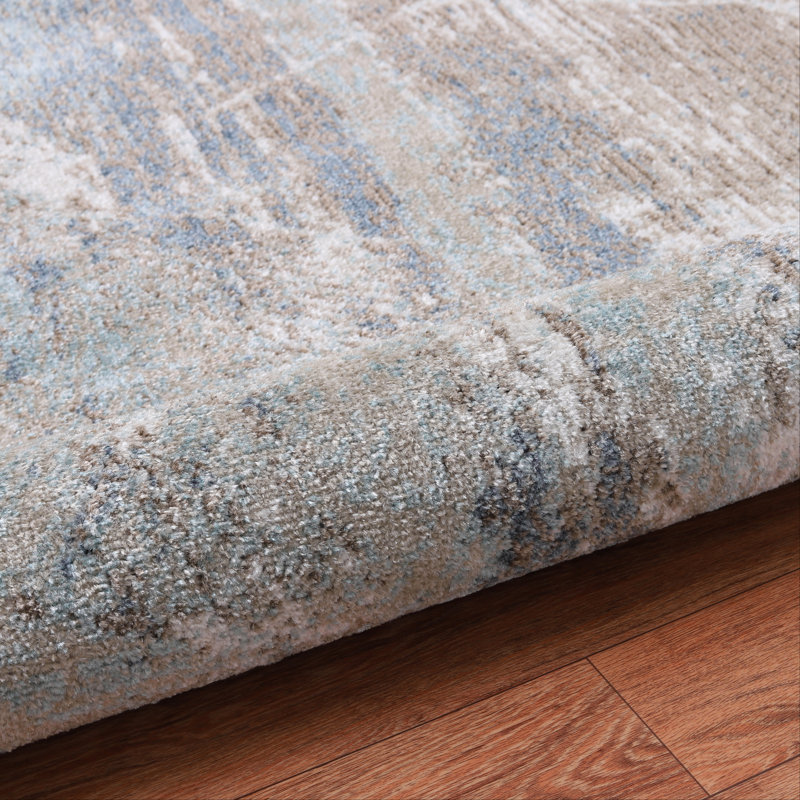 Machine Washable Cooper Beige/Blue Rug, Rectangle 8'11" x 12'
