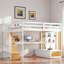 Lit mezzanine avec bureau, tablettes, 2 tiroirs intégrés et escalier de rangement-516102638