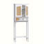 Armoire de rangement au-dessus de la toilette avec portes en rotin, organisateur de salle de bain au-dessus de la toilette avec cube inclinable et tablette réglable, rangement pour salle de bain blanc