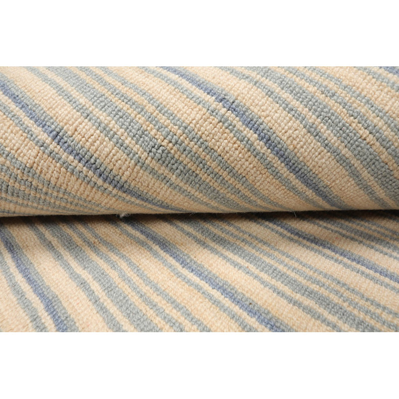 Tapis oriental multicolore tissé à la main à rayures contemporaines, Rond 5 pi