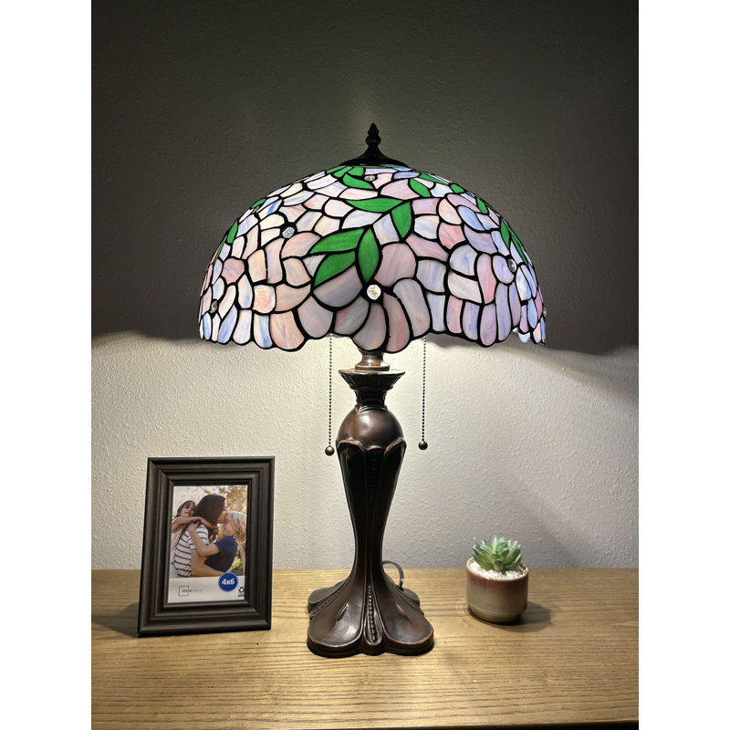 Lampe de table Noselli Tiffany vitrail feuilles vertes ampoules DEL incluses l 16 po x P 16 po x H 24 po, Mauve