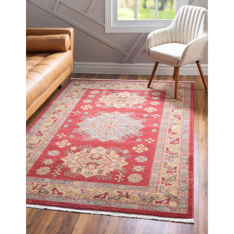 Tapis rouge de style oriental Eesi, Tapis de couloir 2 pi x 6 pi 1 po
