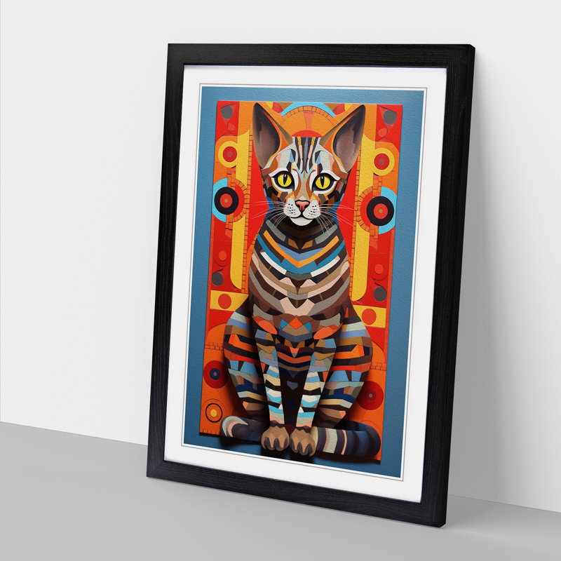 Bengal Cat Constructivism - Framed Print, 46cm H x 34cm W x 2cm D, Black Framed