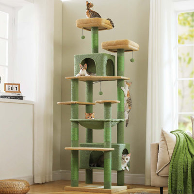 Tour pour chat de 81 pouces de haut avec 2 perchoirs, 2 condos et hamac spacieux, très grand condo avec 7 poteaux à griffer pour chats adultes et plus de 20 lb