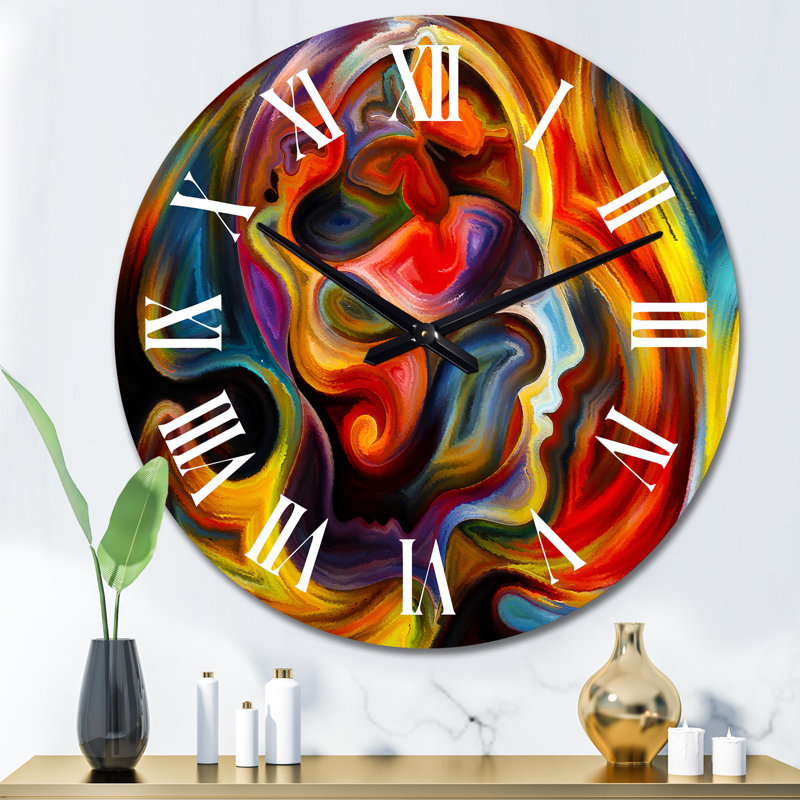 Face à l'émergence de coups de rouge et de jaune - horloge murale moderne, Grand