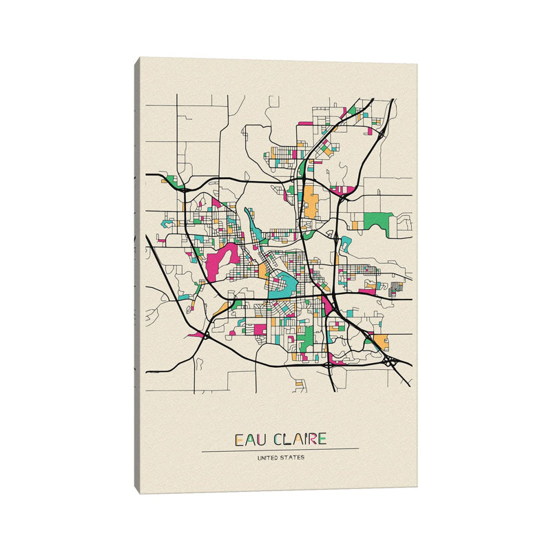 «Eau Claire, Wisconsin Map» par Ayse Deniz Akerman - impression sur toile tendue, H 12 po x l 8 po x P 0,75 po