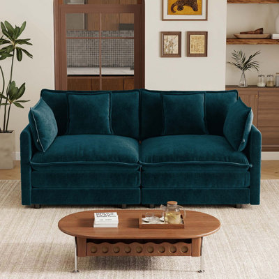 Upholstered Large Size Deep Seat 2-Seat Sofa with 2 Armrest Pillows & 2 Toss Pillows for Living Room, Bedroom
