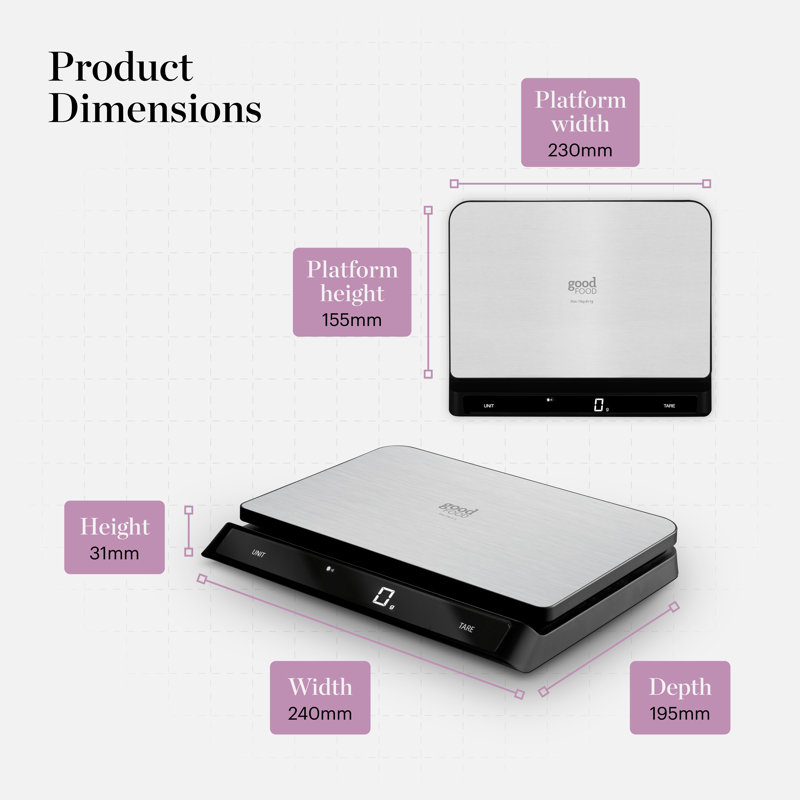 GF876009 Good Food in partnership with Tower Digital Intelli Kitchen Scale, Voice Control, LED Display, USB Rechargeable, 15kg Capacity, Black & Stainless Steel