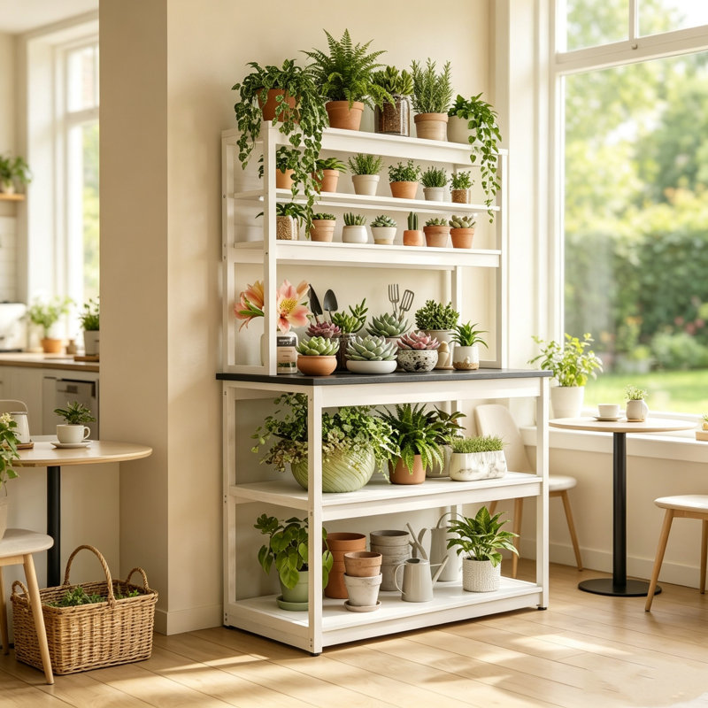 Étagère à pâtisserie à 5 niveaux avec tablettes de rangement pour cuisine, coin café, support pour micro-ondes, noir, Noir