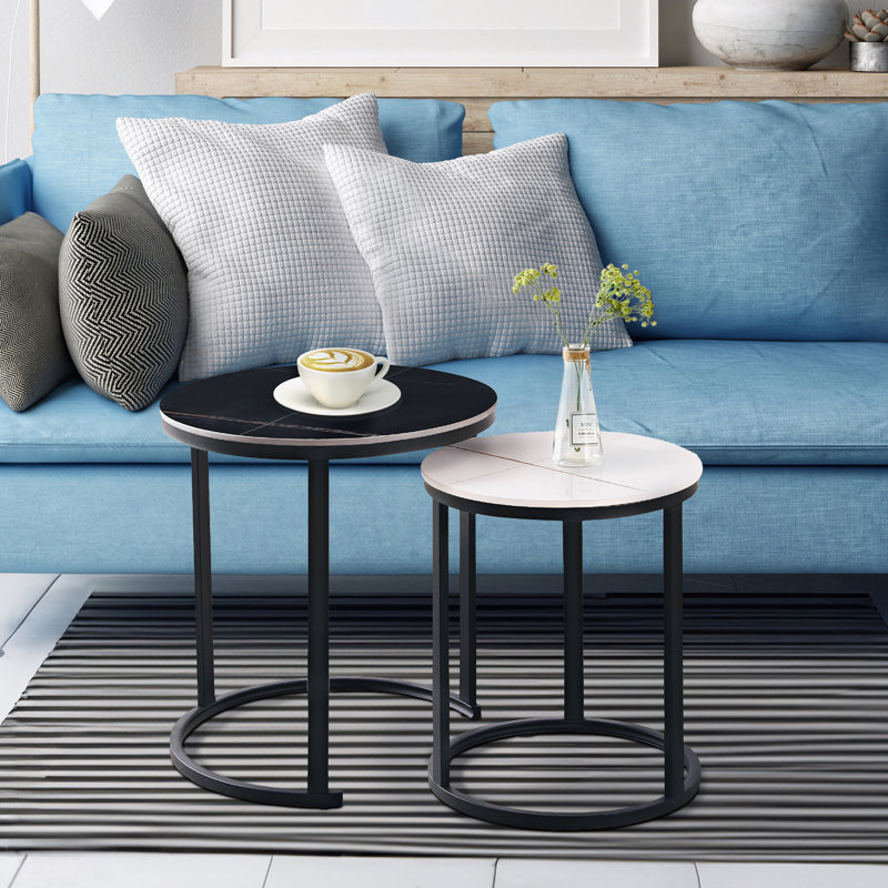 Marble Nesting Coffee Tables for Living Room | Real Sintered Stone Slab | 2 Piece Table Set, 55 cm H x 50 cm L x 50 cm W