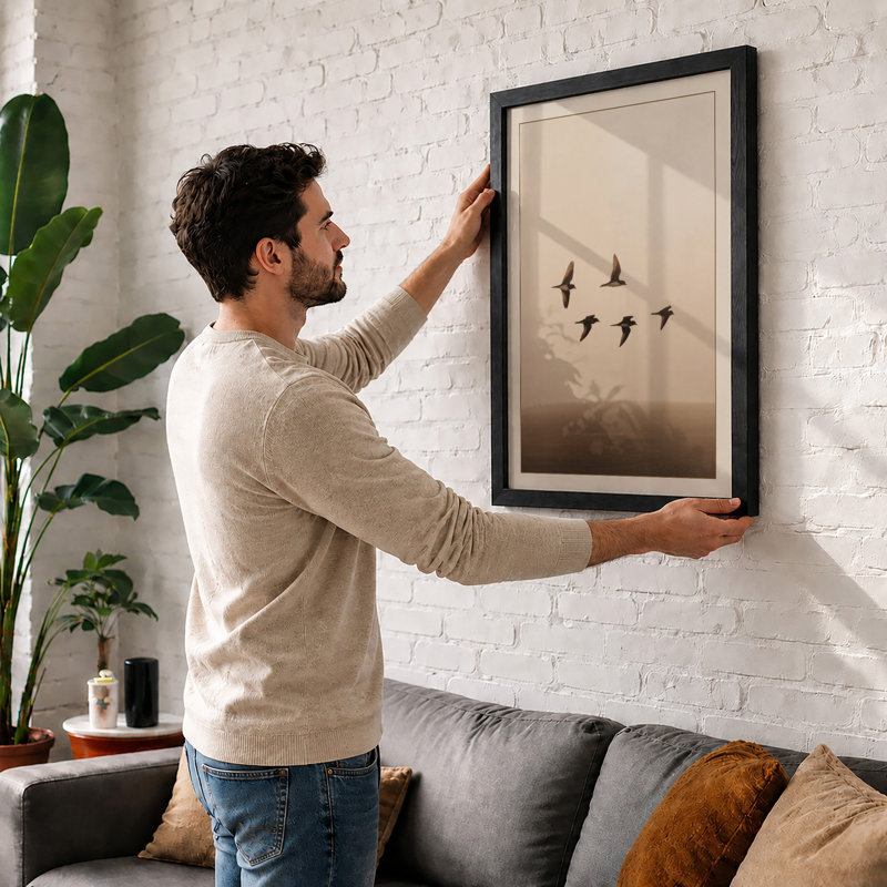 Birds in Flight Minimalist - Framed Print, A1 - 84.1 x 59.4 cm, Black