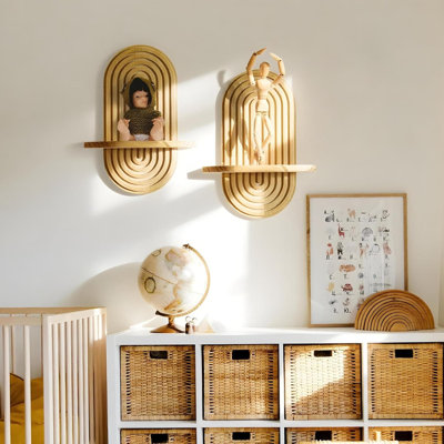 Ensemble de 2 tablettes flottantes Boho avec design arqué, rangement mural en bois 3D pour le salon, la chambre à coucher, la chambre de bébé et le bureau