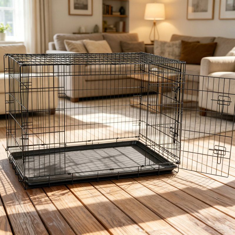 Foldable Metal Dog Cage with Plastic Tray