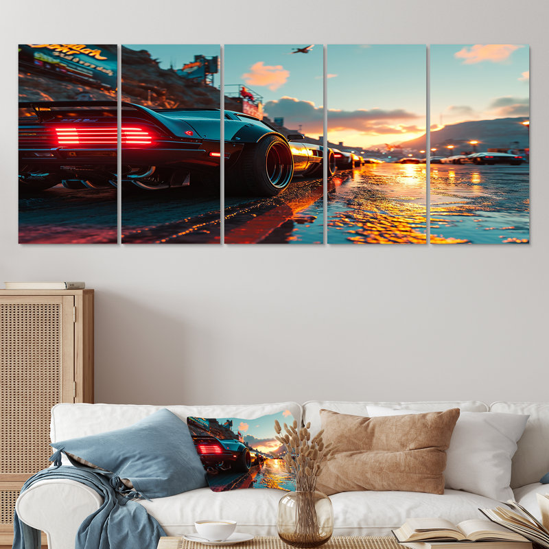 «High Speed Sportscar Monaco Street Race - Car Exotic Wall Art Decor», 5 pièces, H 28 po x l 60 po