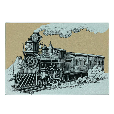 Ambesonne Steam Engine Tempered Glass Cutting Board Old Wooden Train Peach White
