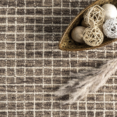 Katasha Checked Wool Brown Area Rug
