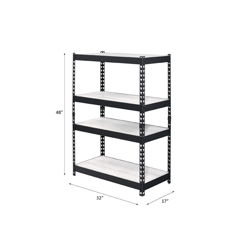 Bibliothèque au fini naturel et noir, cadre rectangulaire à 4 niveaux avec structure en métal et tablettes réglables, présentoir industriel, tablettes ouvertes