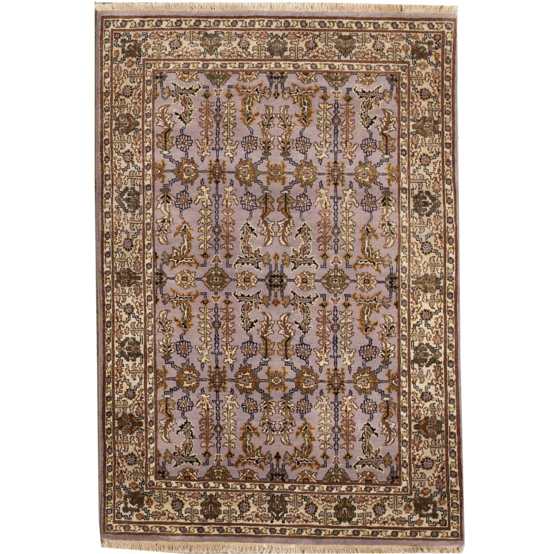 Tapis prune et ivoire noué à la main de haute qualité
