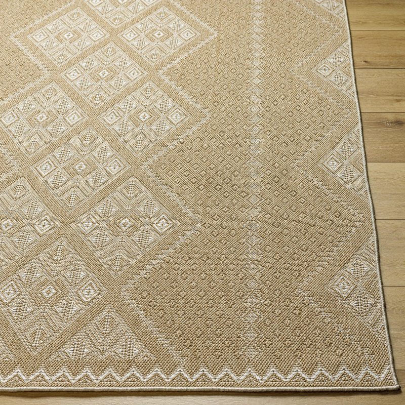Tapis marocain d'extérieur brun clair et blanc, Rectangle 7 pi 10 po x 10 pi