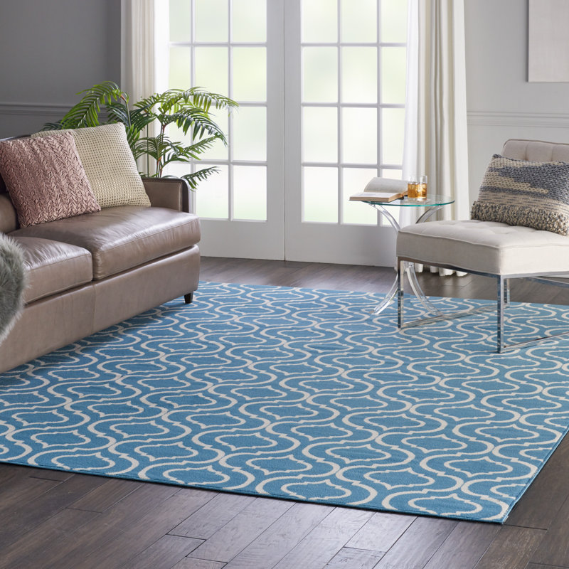 Tapis géométrique bleu / ivoire Kardinya, Rectangle 8 pi 6 po x 12 pi