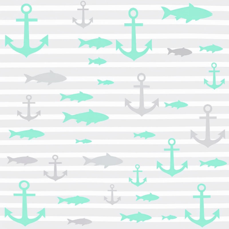 Tapis de bain Anchors, L 34 po x L 21 po, Gris clair / bleu clair
