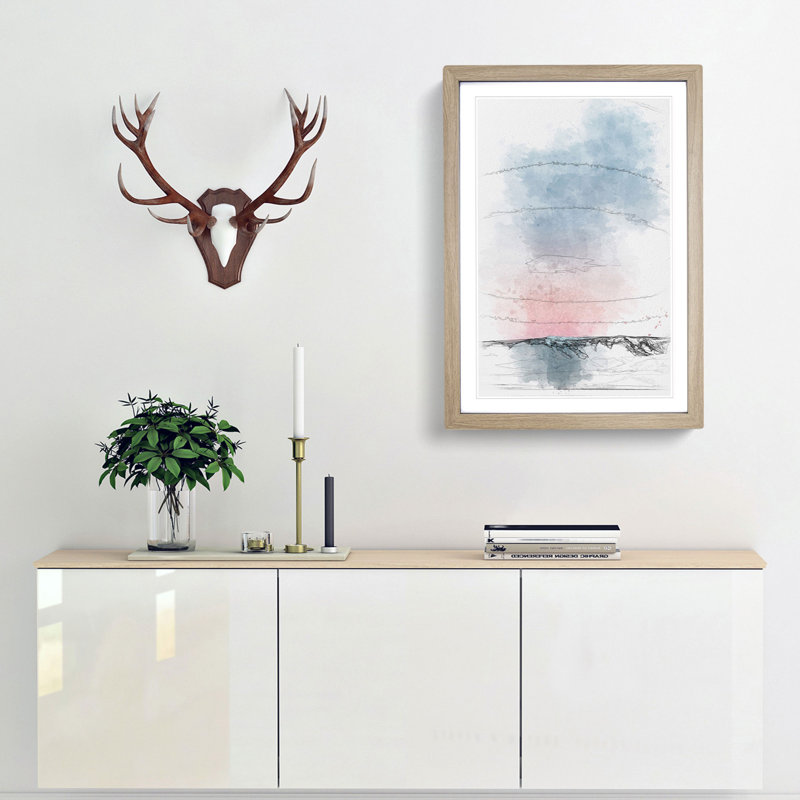 Sunset over the Mountains - Picture Frame Painting Print, 45cm H x 33cm W x 2cm D, Oak Framed
