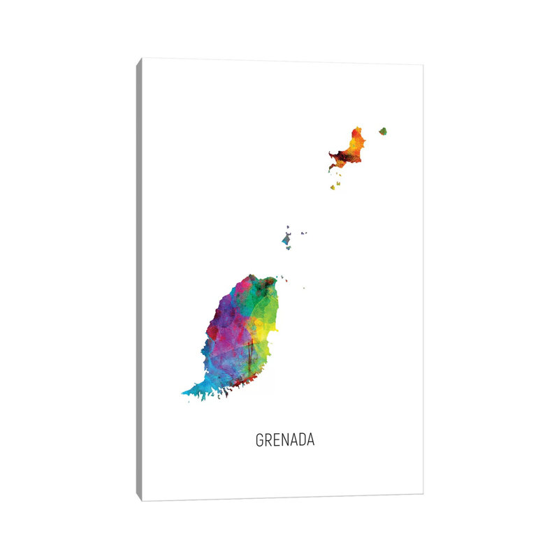 Grenada Map by Michael Tompsett - Wrapped Canvas Print, 20.32 cm H x 30.48 cm W
