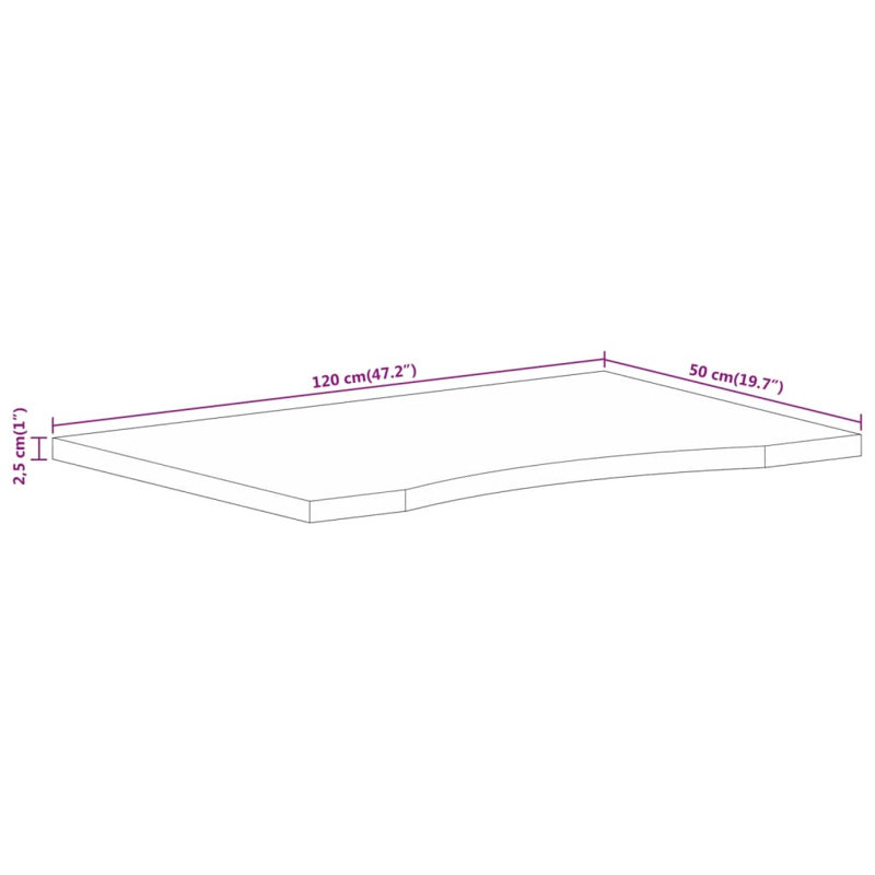 Merna Desk Table Top, 2.5cm H x 120cm W x 50cm D, Rough Mango Natural