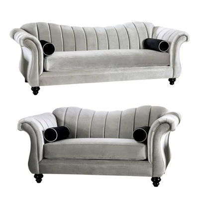Ensemble de canapé et causeuse 2 pièces Avin, traversins, chenille gris étain