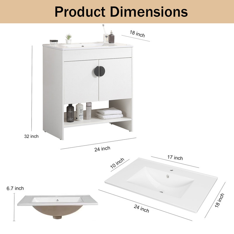 Bathroom Vanity With Ceramic Basin, White