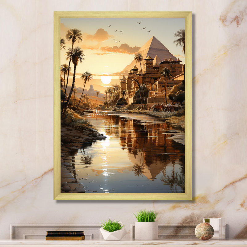 Pyramides égyptiennes égyptiennes III sur toile, H 40 po x l 30 po x P 1,5 po, Encadrement doré