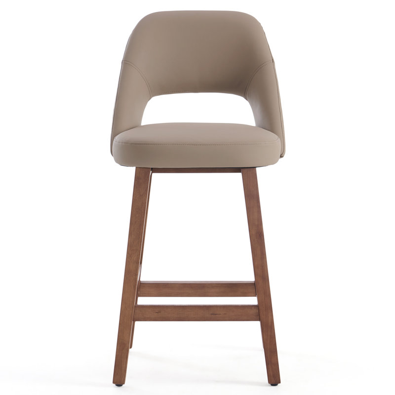 Upholstered Padded Counter Stools Armless Barstools With Wooden Legs For Kitchen Island Bar Counter, Khaki Faux Leather
