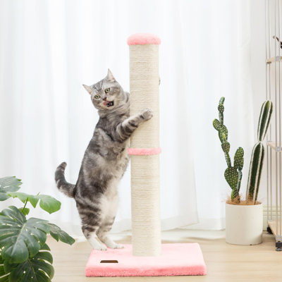34Inch Cat Scratching Post With Natural Sisal Rope 4.3Inch Large Diameter Scratcher Post Tree For Indoor Cats Pink