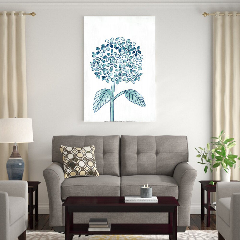 Impression sur toile bleu marine aquarelle Hyrdrangea, H 48 po x l 32 po