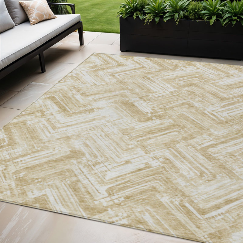 Tapis extérieur lavable beige, ivoire et ivoire 5 pi x 8 pi