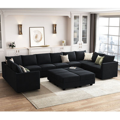 Tremee Velvet Upholstered Modular Sectional Sofa with Ottoman