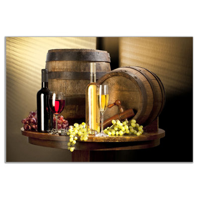 Wine With Grape For Kitchen Food - Wrapped Canvas Print