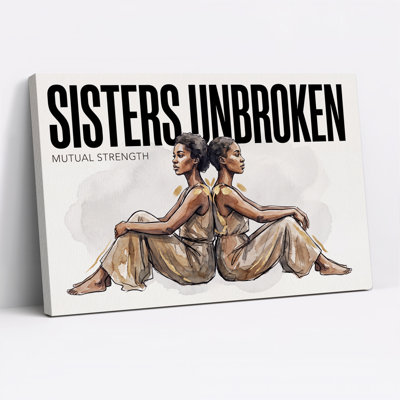 Two Sisters Sitting Back To Back With Gold Accents Canvas Wall Art