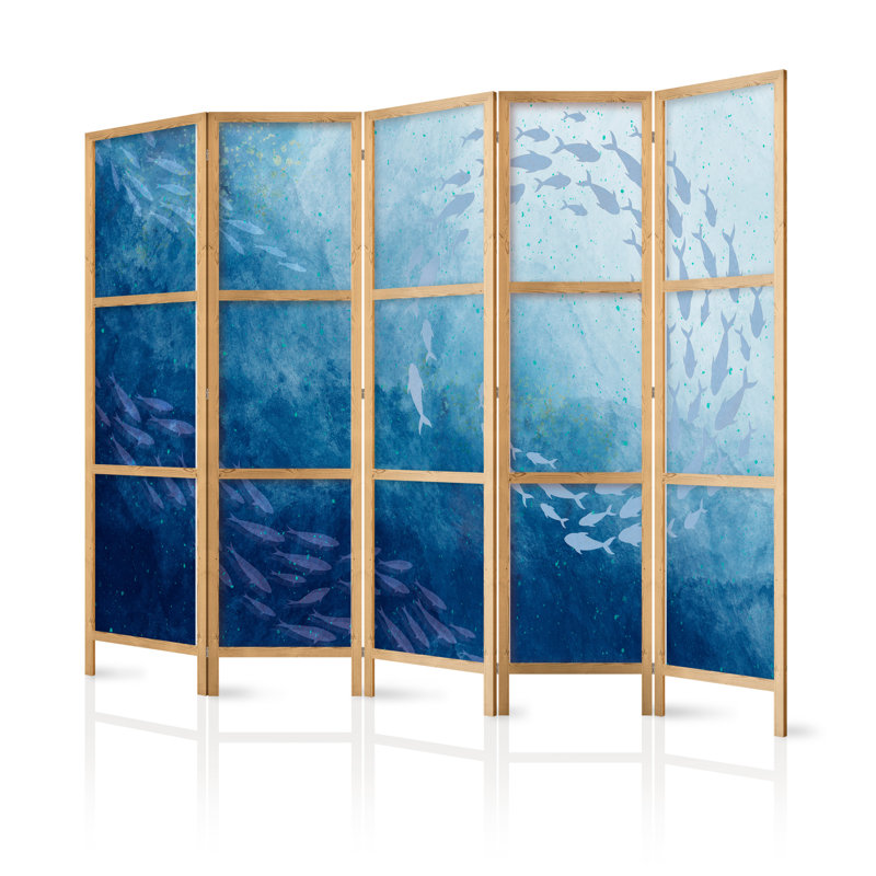 171cm H Solid Wood Folding Room Divider, 171cm H x 225cm W x 1.2cm D, 5