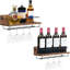 Ensemble de 2 porte-bouteilles muraux, étagères à vin flottantes, porte-verres, porte-verres à vin, pour salon, salle à manger, cuisine, brun rustique et noir