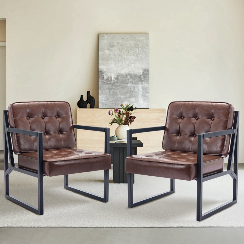 Geraldina Faux Leather Armchair, Brown Faux Leather