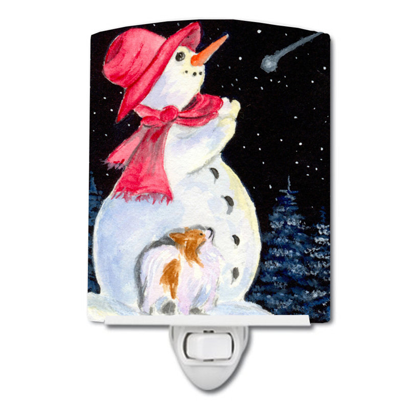 Snowman with Papillon Ceramic Night Light