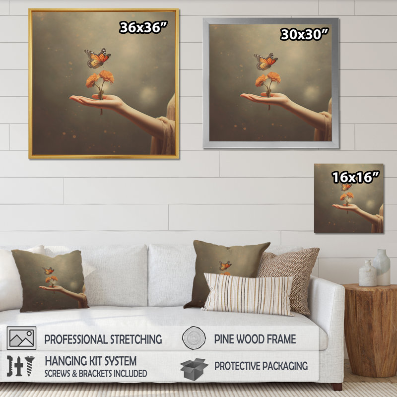 «Blossoming Butterfly Blessing» sur toile, H 30 po x l 30 po x P 1 po, Cadre naturel flottant