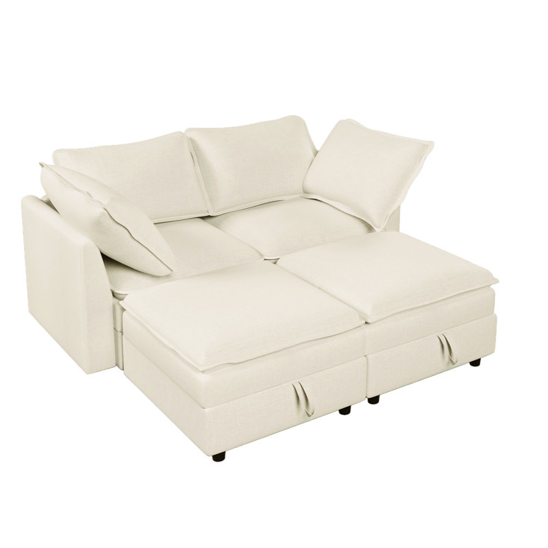 4 modulaires avec rangement - tissu chenille beige, cadre, repos agréable: beige, confortable et élégant, Beige