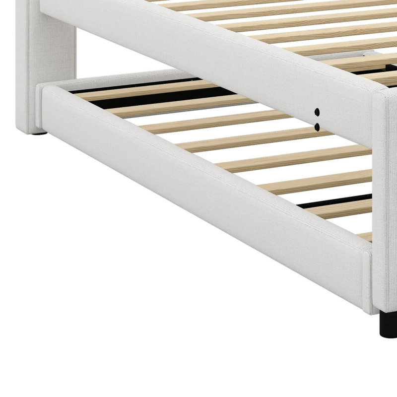 Lit plateforme tapissier avec lit gigogne, Beige