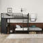 Structure de lit superposé grand sur grand avec garde-robe intégrée, lit superposé en métal avec bureau et chaises de rangement, noir