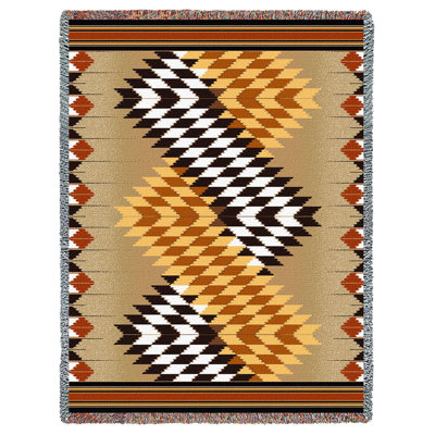 Couverture Whirlwind Sand de Pure Country Weavers - Inspiration amérindienne du Sud-Ouest - Jeté en tapisserie tissée en coton - Fabriqué aux États-Unis (72 x 54)