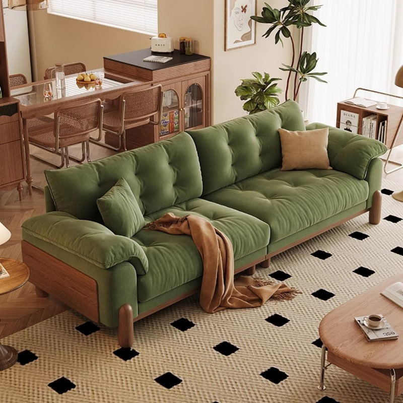 French Vintage Green Sofa, 37.8" H x 102.36" W x 39.37" D, 3